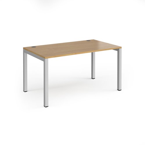 Connex Single Desk 1400mm X 800mm Silver Frame Oak Top