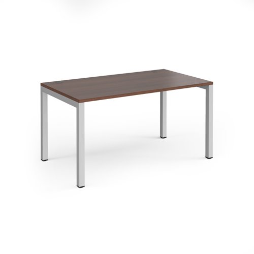 Connex single desk 1400mm x 800mm - silver frame, walnut top Bench Desking CO148-S-W