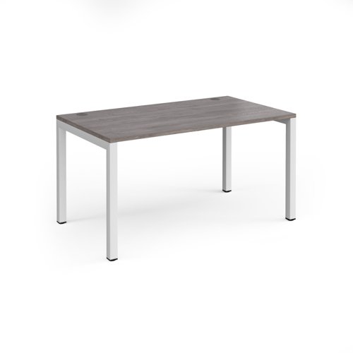 Connex single desk 1400mm x 800mm - white frame, grey oak top Bench Desking CO148-WH-GO