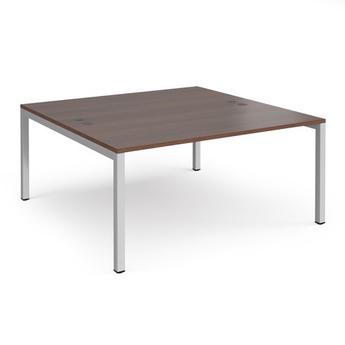Bench Desk 2 Person Rectangular Desks 1600mm Walnut Tops With Silver Frames 1600mm Depth Connex