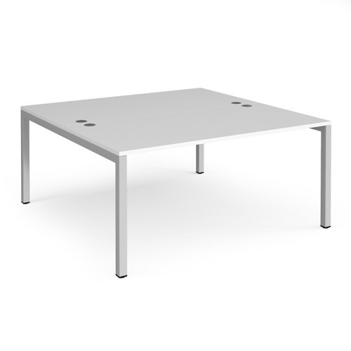 Bench Desk 2 Person Rectangular Desks 1600mm White Tops With Silver Frames 1600mm Depth Connex