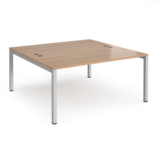 Bench Desk 2 Person Starter Rectangular Desks 1600mm Beech Tops With Silver Frames 1600mm Depth Connex