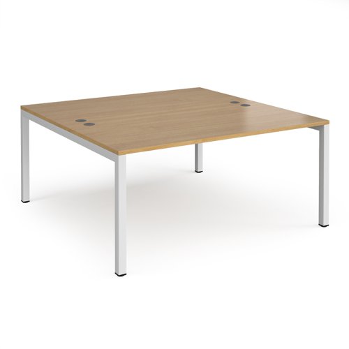Bench Desk 2 Person Starter Rectangular Desks 1600mm Oak Tops With White Frames 1600mm Depth Connex
