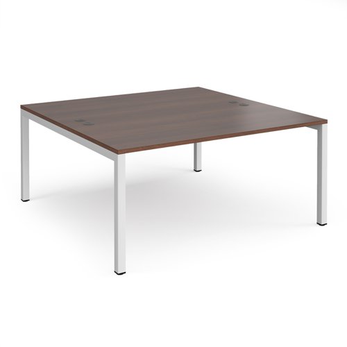 Bench Desk 2 Person Starter Rectangular Desks 1600mm Walnut Tops With White Frames 1600mm Depth Connex