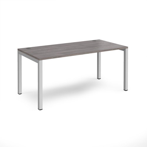 Connex single desk 1600mm x 800mm - silver frame, grey oak top CO168-S-GO Buy online at Office 5Star or contact us Tel 01594 810081 for assistance
