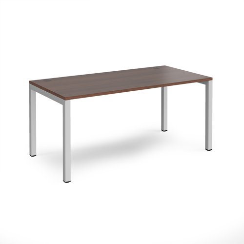 Connex single desk 1600mm x 800mm - silver frame, walnut top CO168-S-W Buy online at Office 5Star or contact us Tel 01594 810081 for assistance