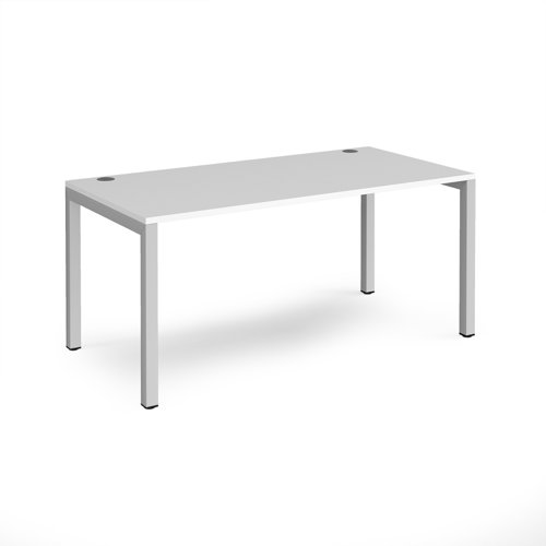 Connex single desk 1600mm x 800mm - silver frame, white top CO168-S-WH Buy online at Office 5Star or contact us Tel 01594 810081 for assistance