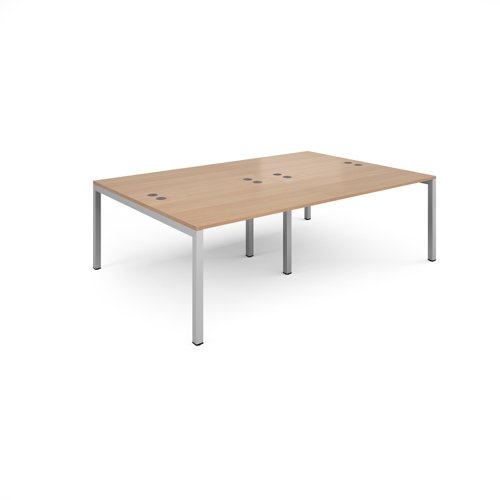 Bench Desk 4 Person Rectangular Desks 2400mm Beech Tops With Silver Frames 1600mm Depth Connex