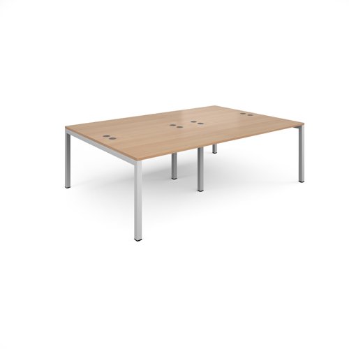 Bench Desk 4 Person Rectangular Desks 2400mm Beech Tops With White Frames 1600mm Depth Connex