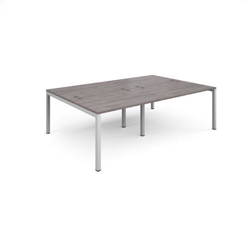 Connex double back to back desks 2400mm x 1600mm - white frame, grey oak top