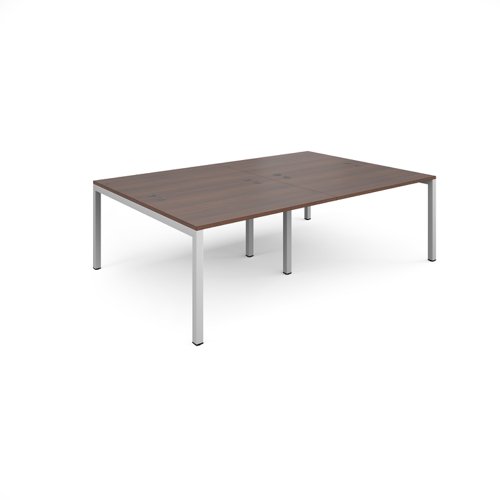 Connex double back to back desks 2400mm x 1600mm - white frame, walnut top Bench Desking CO2416-WH-W