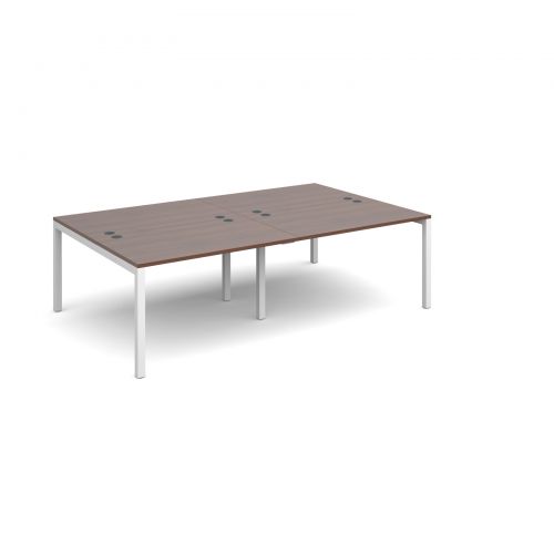 Connex double back to back desks 2400mm x 1600mm - white frame and walnut top