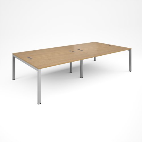 Bench Desk 4 Person Rectangular Desks 3200mm Oak Tops With Silver Frames 1600mm Depth Connex