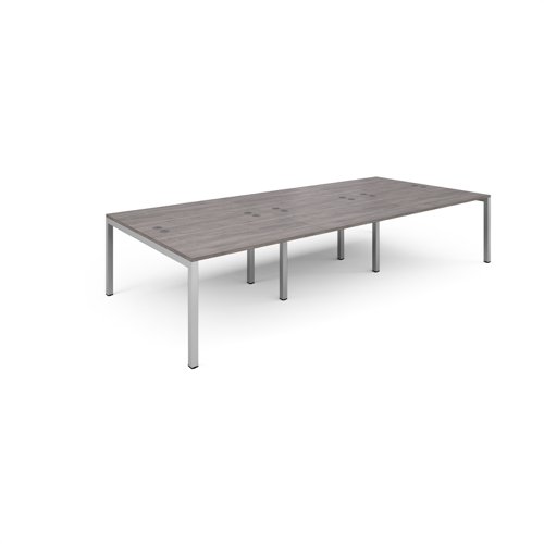 Connex triple back to back desks 3600mm x 1600mm - silver frame, grey oak top