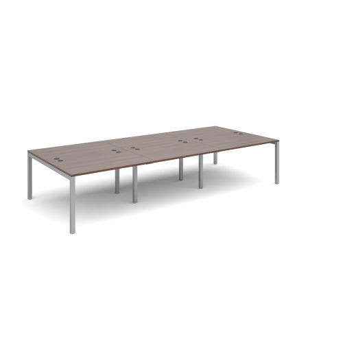 Connex triple back to back desks 3600mm x 1600mm - silver frame, walnut top