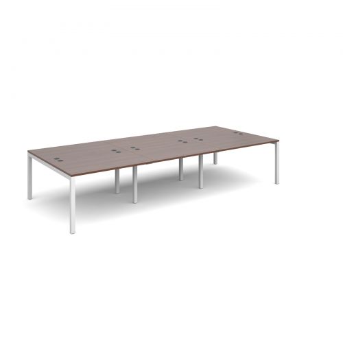 Connex triple back to back desks 3600mm x 1600mm - white frame, walnut top