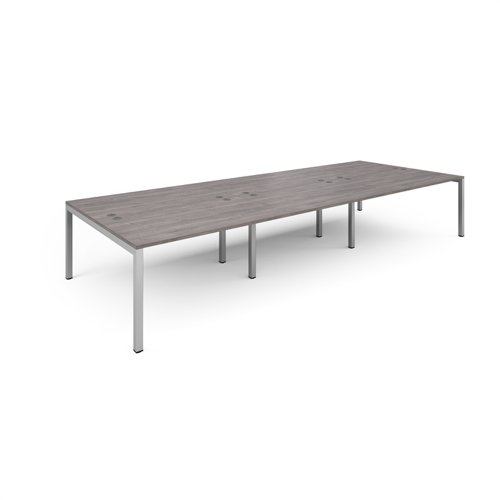 Connex triple back to back desks 4200mm x 1600mm - silver frame, grey oak top CO4216-S-GO Buy online at Office 5Star or contact us Tel 01594 810081 for assistance