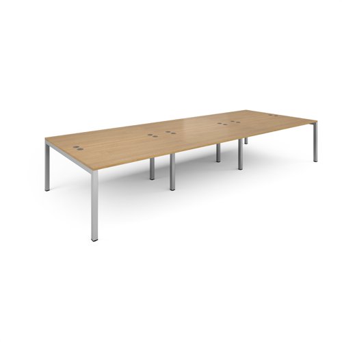 Connex triple back to back desks 4200mm x 1600mm - silver frame, oak top