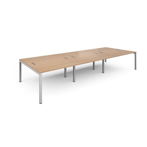 Connex triple back to back desks 4200mm x 1600mm - white frame, beech top Bench Desking CO4216-WH-B