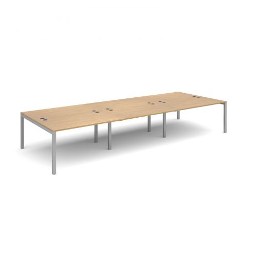 Connex triple back to back desks 4200mm x 1600mm - silver frame, oak top