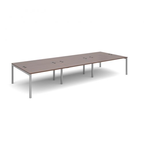 Connex triple back to back desks 4200mm x 1600mm - silver frame, walnut top