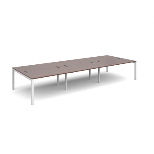 Connex triple back to back desks 4200mm x 1600mm - white frame and walnut top