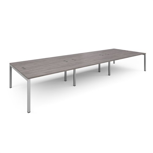 Connex triple back to back desks 4800mm x 1600mm - silver frame, grey oak top CO4816-S-GO Buy online at Office 5Star or contact us Tel 01594 810081 for assistance