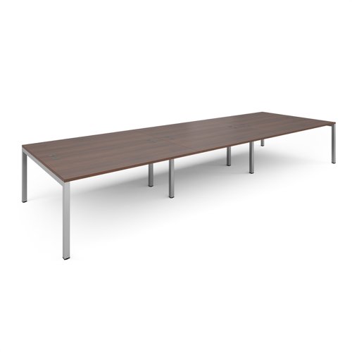 Connex triple back to back desks 4800mm x 1600mm - silver frame, walnut top CO4816-S-W Buy online at Office 5Star or contact us Tel 01594 810081 for assistance