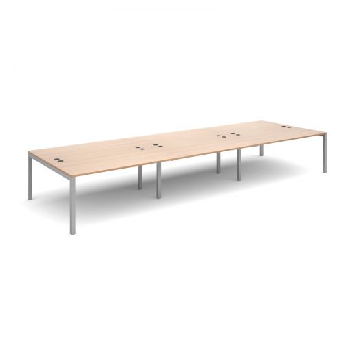 Connex triple back to back desks 4800mm x 1600mm - silver frame and beech top