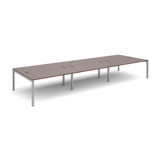 Connex triple back to back desks 4800mm x 1600mm - silver frame, walnut top