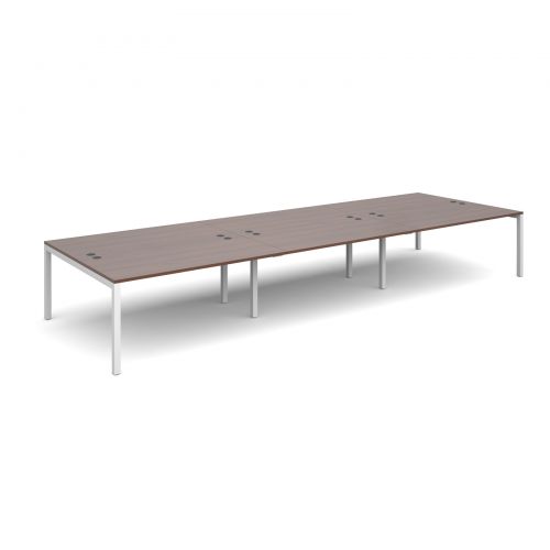 Connex triple back to back desks 4800mm x 1600mm - white frame, walnut top