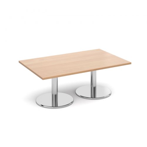 Rectangular coffee table with round chrome base 1300mm x 800mm - beech