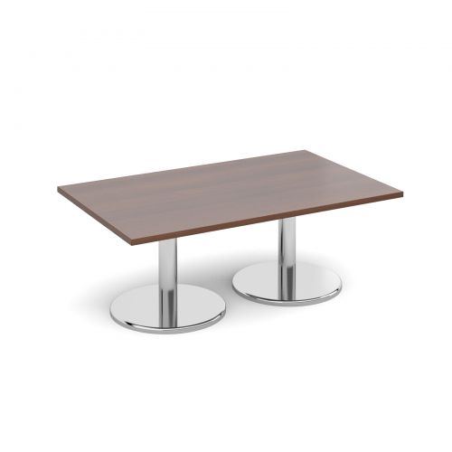Rectangular coffee table with round chrome base 1300mm x 800mm - walnut