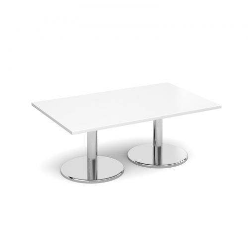 Rectangular coffee table with round chrome base 1300mm x 800mm - white