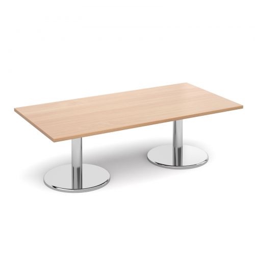 Rectangular coffee table with round chrome base 1600mm x 800mm - beech