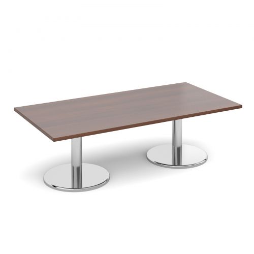 Rectangular coffee table with round chrome base 1600mm x 800mm - walnut