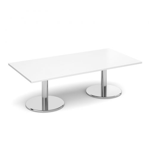 Rectangular coffee table with round chrome base 1600mm x 800mm - white