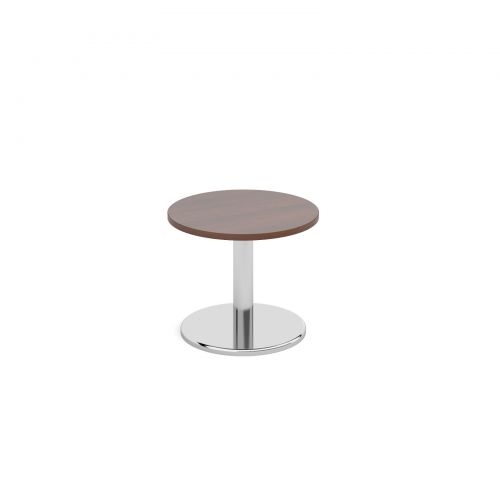Circular coffee table with round chrome base 600mm - walnut