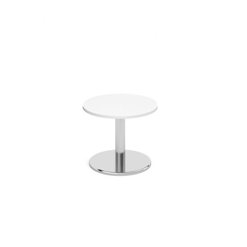 Circular coffee table with round chrome base 600mm - white