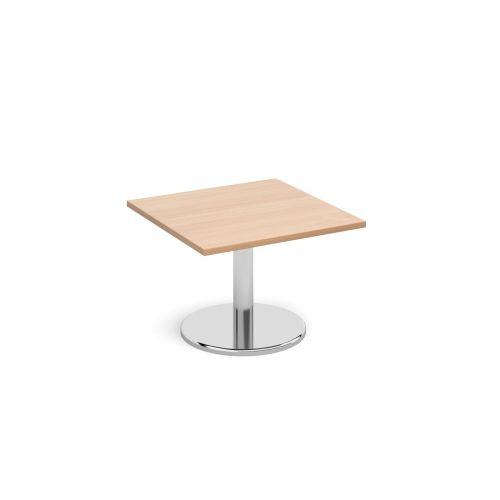 Square coffee table with round chrome base 700mm - beech