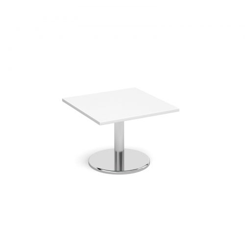 Square coffee table with round chrome base 700mm - white
