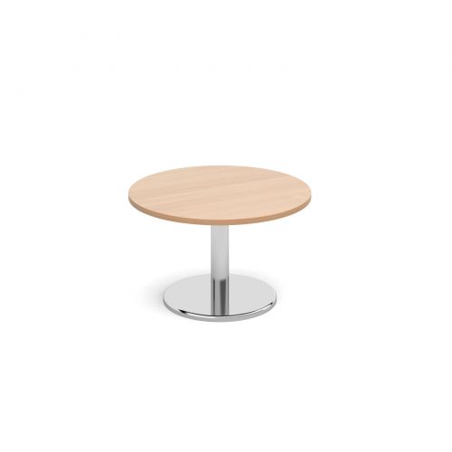 Circular coffee table with round chrome base 800mm - beech