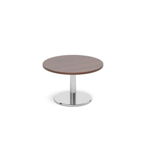 Circular coffee table with round chrome base 800mm - walnut