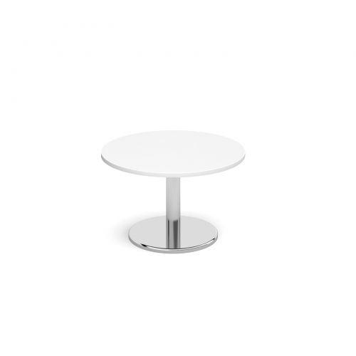 Circular coffee table with round chrome base 800mm - white