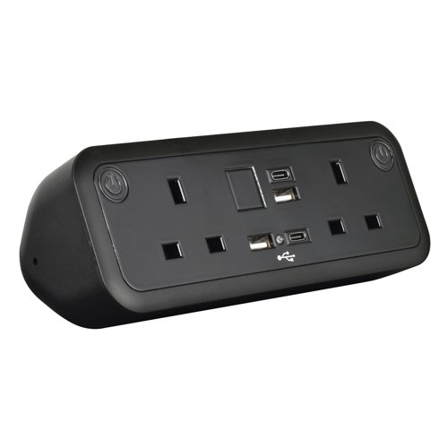 Comet desk top power module 2 x UK sockets, USB A&C fast charge - Black