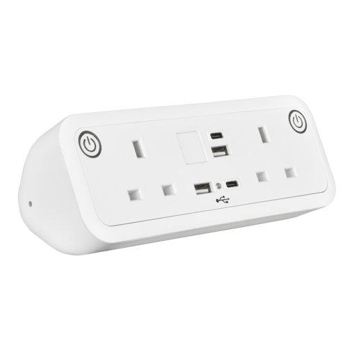 Comet desk top power module 2 x UK sockets, USB A&C fast charge - White