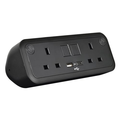 Comet 100W desk top module 2 x UK sockets, USB A&C fast charge (100W) transformer - black