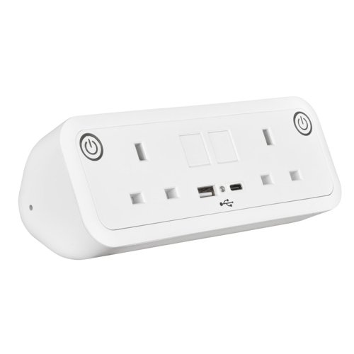 Comet 100W desk top module 2 x UK sockets, USB A&C fast charge (100W) transformer - white