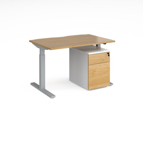 Elev8 Mono straight sit-stand desk 1200mm x 800mm with silver frame and beech top with Duo mobile pedestal - white/beech