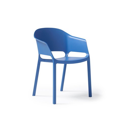 Contra one piece polypropylene chair with integrated arms in blue